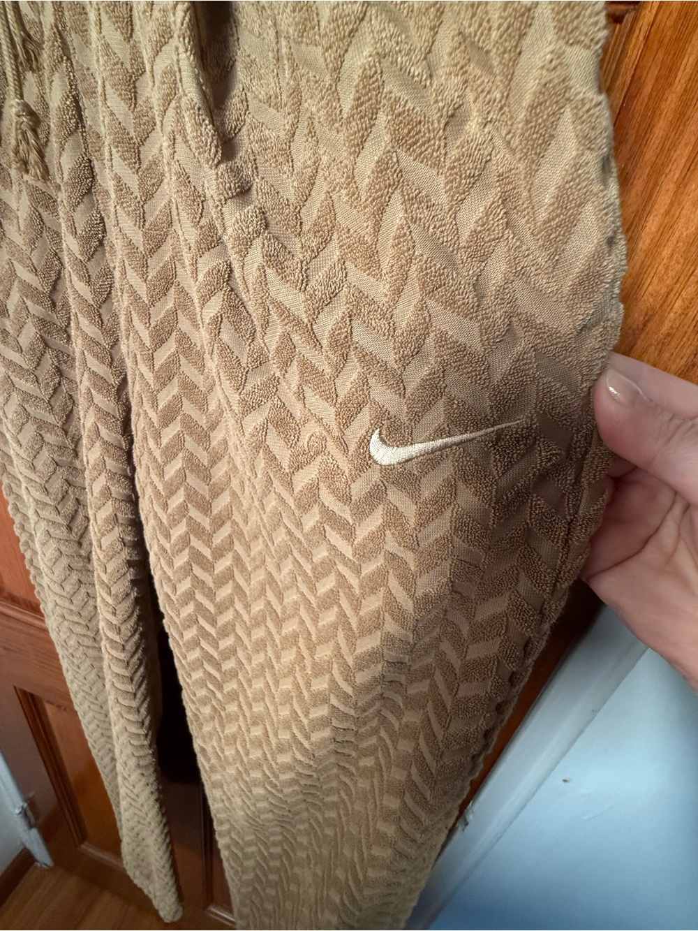 Nike Tan Textured Knit Lounge Pants with White Swoosh Tag